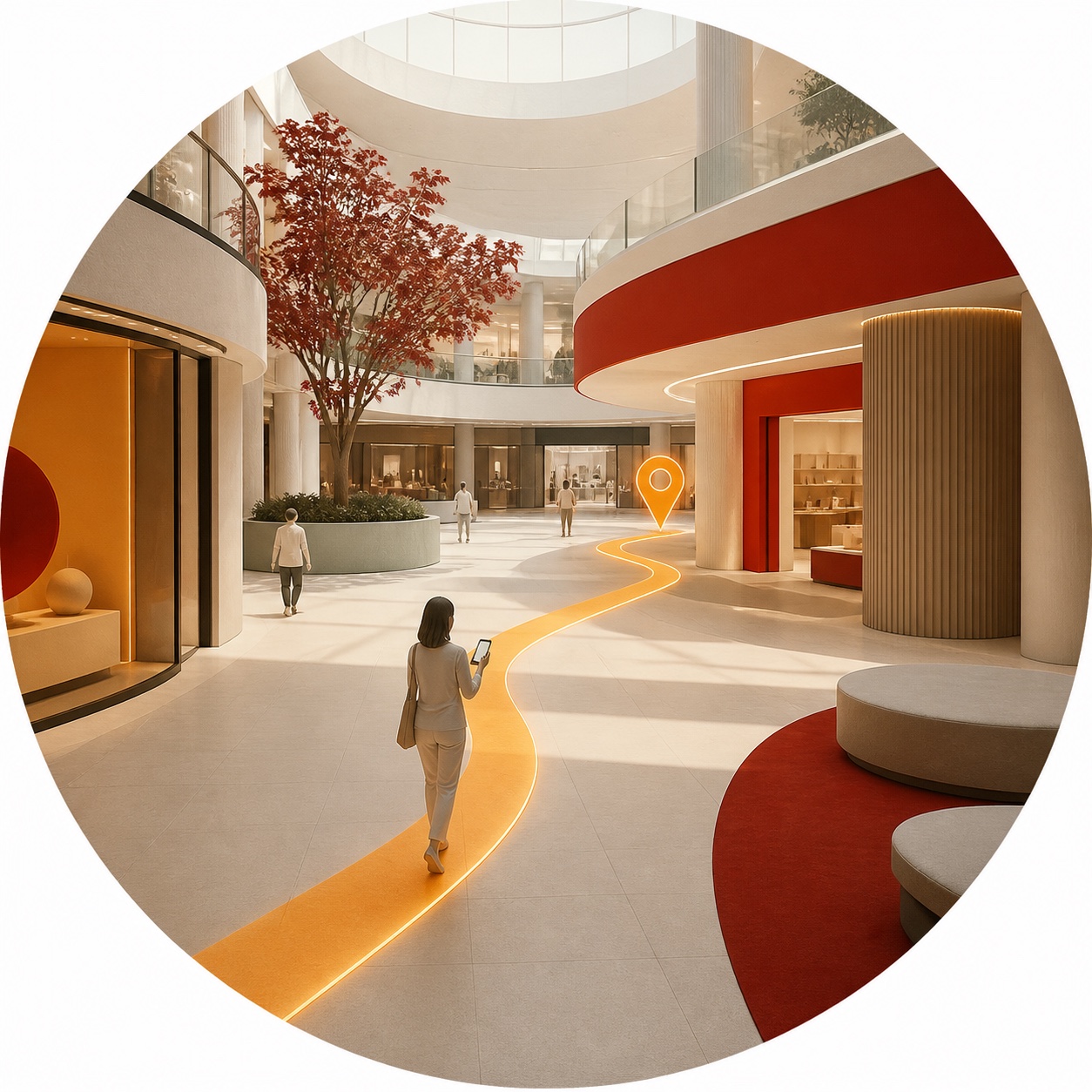 A visitor follows intelligent mall navigation to a store