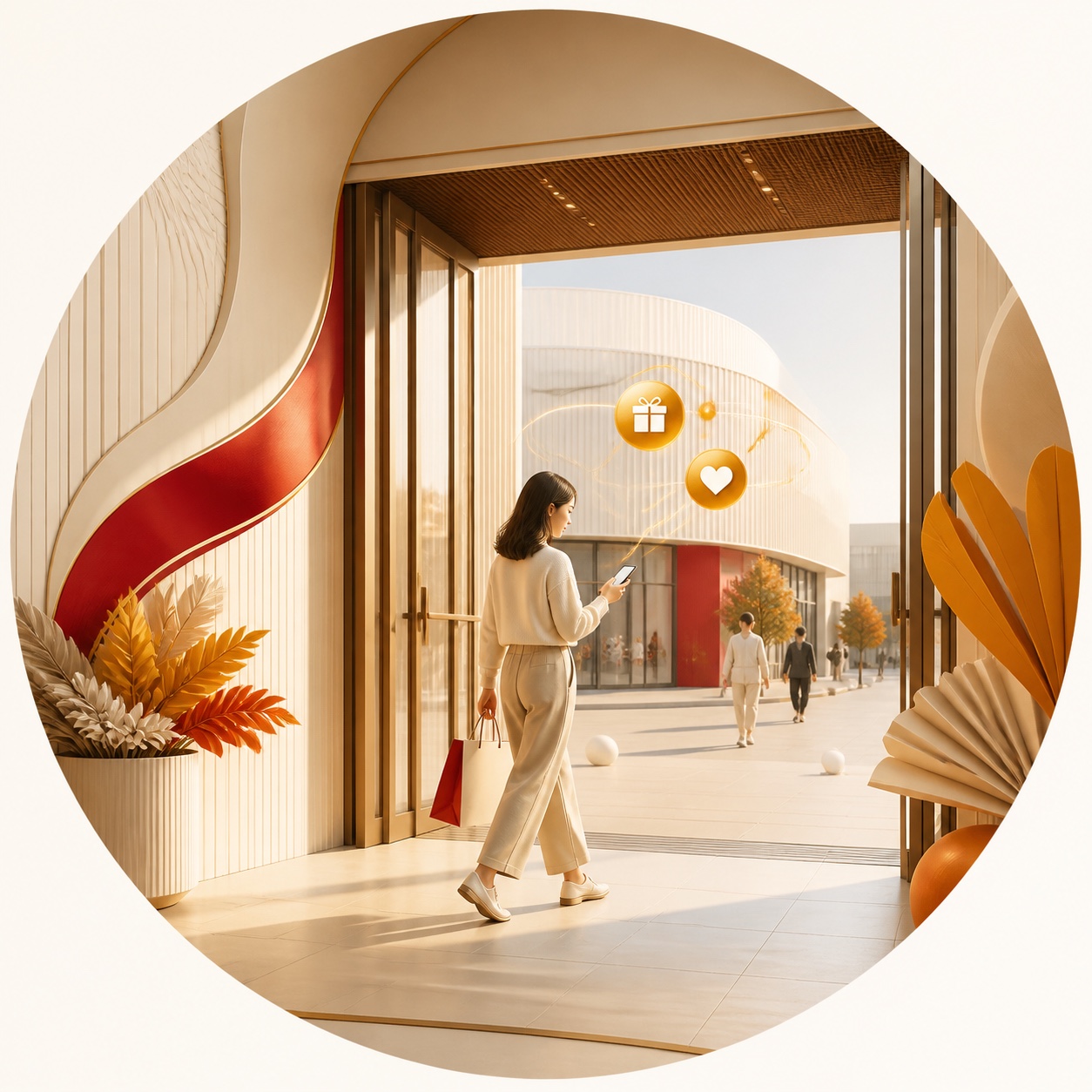 A visitor receives a return-visit reward as they leave