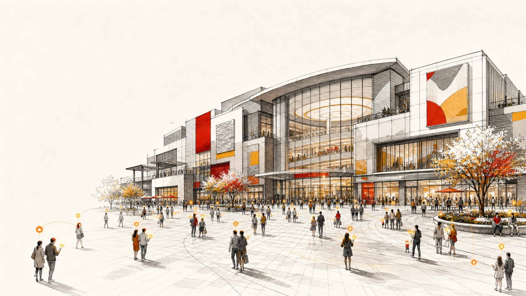 A shopping complex alive with connected visitors